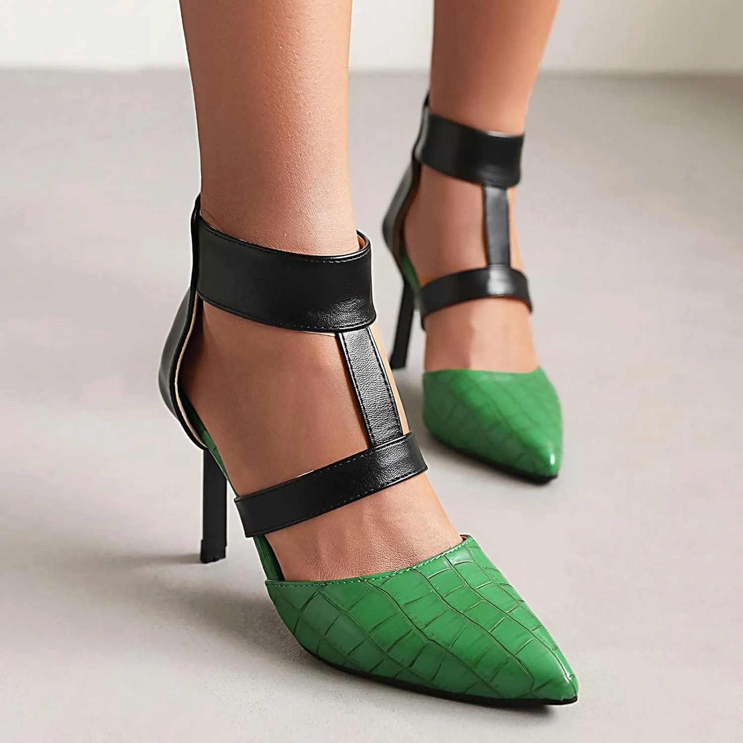 Pointed Toe Stilettos for Women Dressy Summer Fashion Back Zip Ankle Strap Hollow Closed Toe Super High Heel Sandals Comfy Casual Plaid Shoes