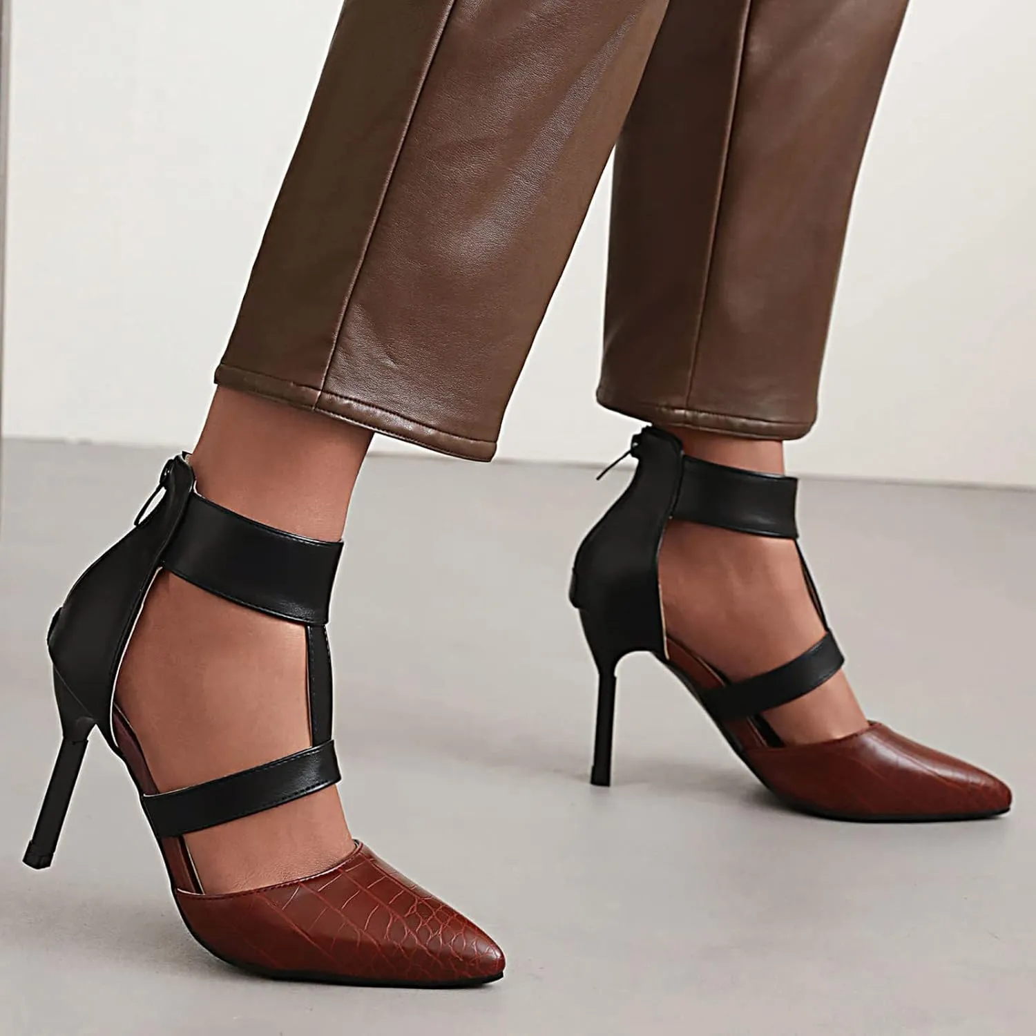 Pointed Toe Stilettos for Women Dressy Summer Fashion Back Zip Ankle Strap Hollow Closed Toe Super High Heel Sandals Comfy Casual Plaid Shoes