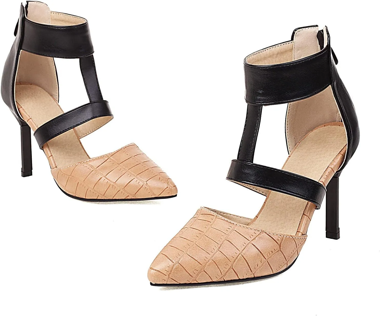 Pointed Toe Stilettos for Women Dressy Summer Fashion Back Zip Ankle Strap Hollow Closed Toe Super High Heel Sandals Comfy Casual Plaid Shoes