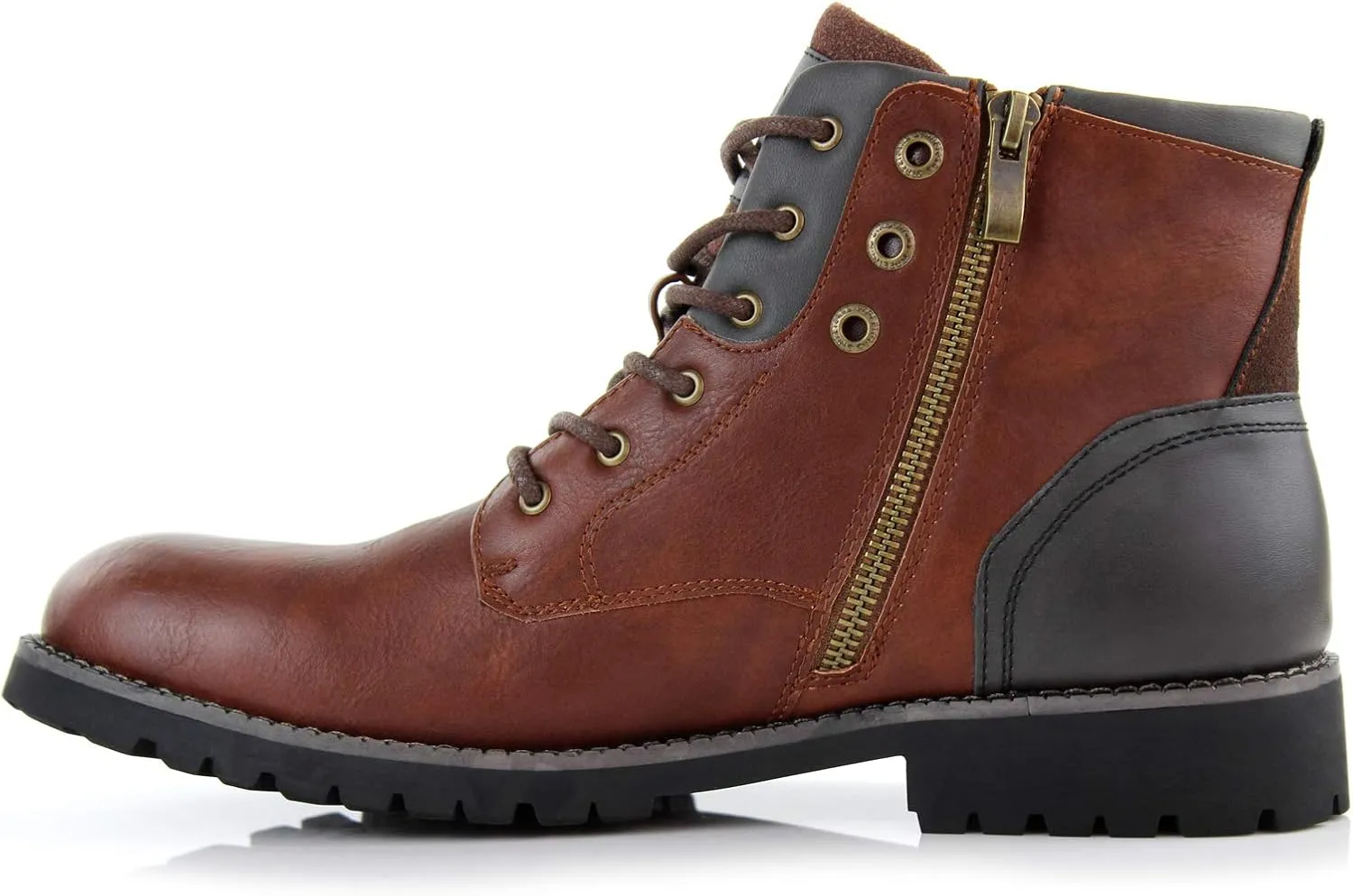 Polar Fox Knoxville MPX806068 Mens Casual Work Laced Classic Motorcycle Combat Zipper Boots