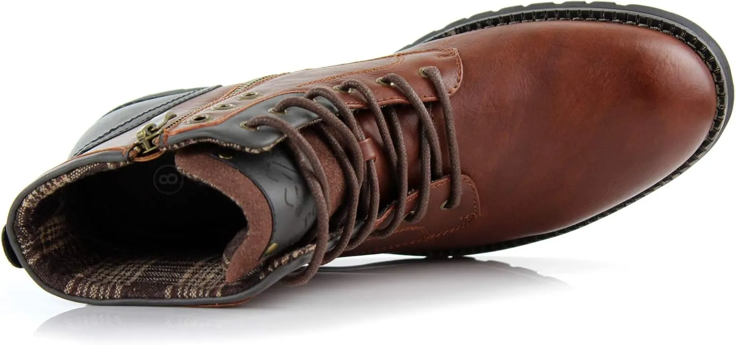 Polar Fox Knoxville MPX806068 Mens Casual Work Laced Classic Motorcycle Combat Zipper Boots