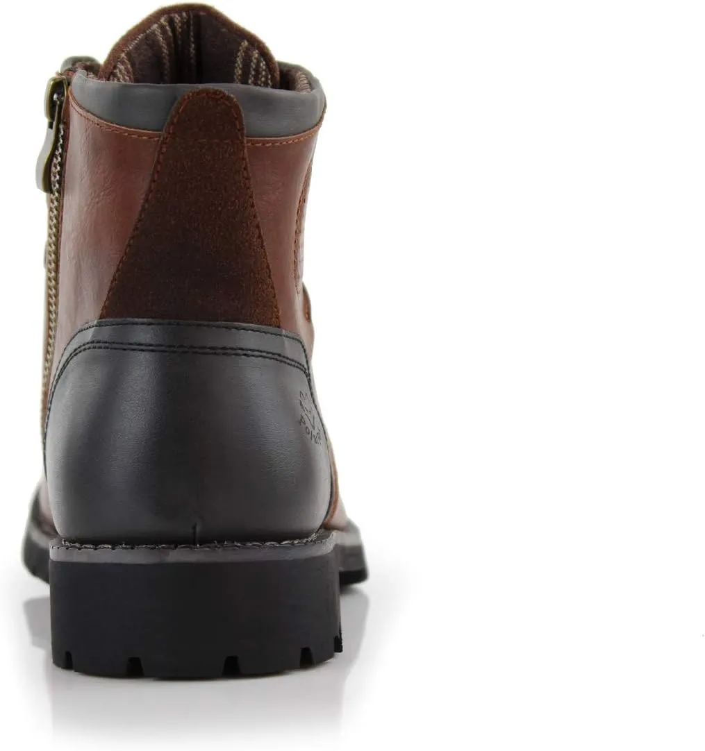 Polar Fox Knoxville MPX806068 Mens Casual Work Laced Classic Motorcycle Combat Zipper Boots