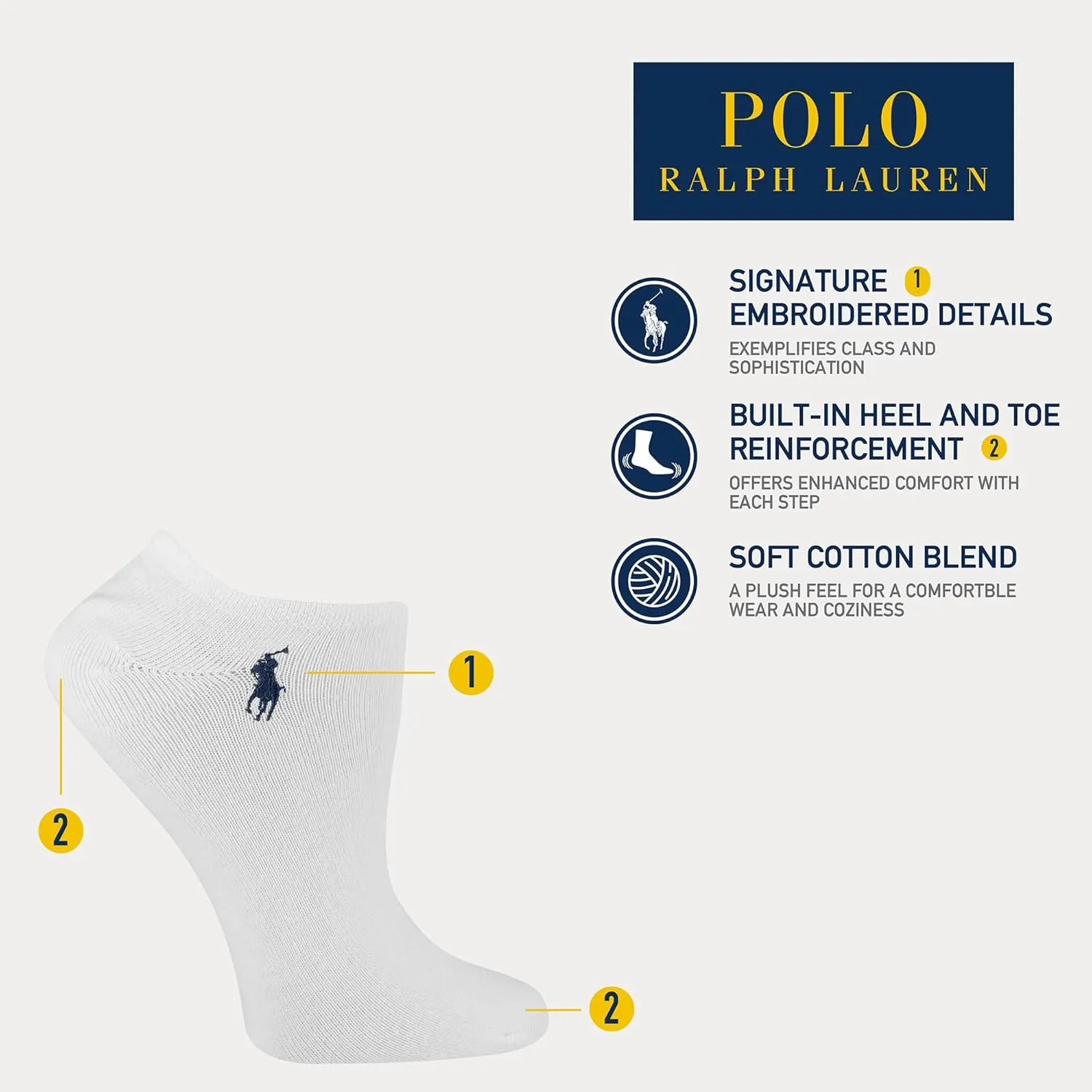 POLO RALPH LAUREN Women's Classic Sport Solid Ultra Low Cut Socks - 6 Pair Pack - Athletic Cotton Comfort