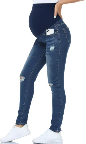 POSHGLAM Women's Maternity Jeans Over Belly Skinny Denim Jeggings Comfy Stretch Pregnancy Pants