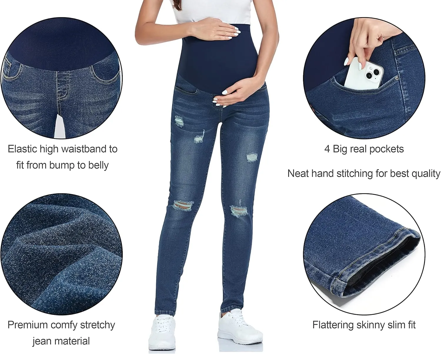 POSHGLAM Women's Maternity Jeans Over Belly Skinny Denim Jeggings Comfy Stretch Pregnancy Pants