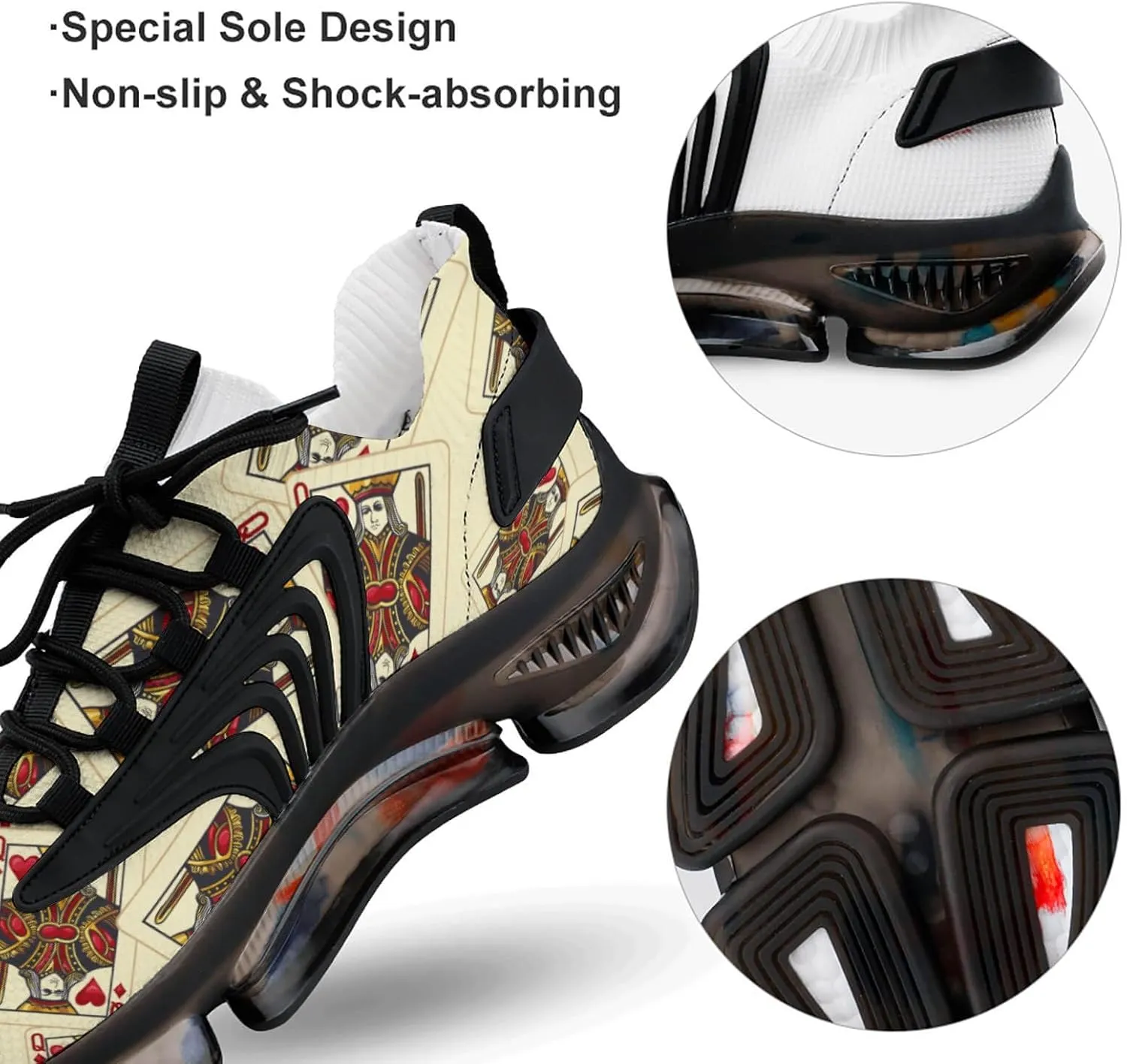 Queen of The Hearts Playing Card Poker Men's Running Shoes Fashion Walking Sneakers Lightweight Casual Sports Shoes for Women
