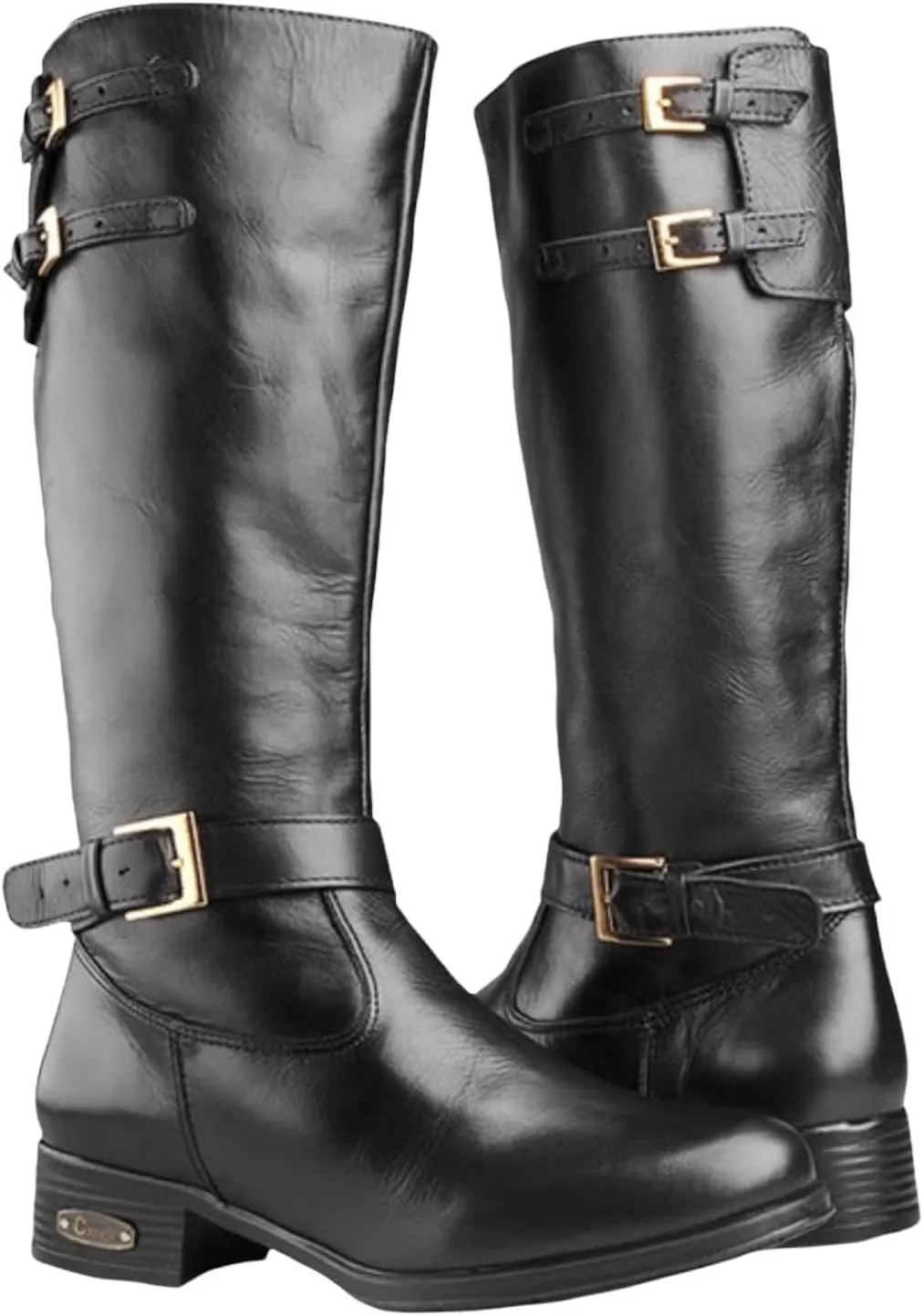 QUEEN USA TEXAS Women's Western Mid-Calf Riding Boots, Fashion Casual Leather Chunky Heel Zipper Booties