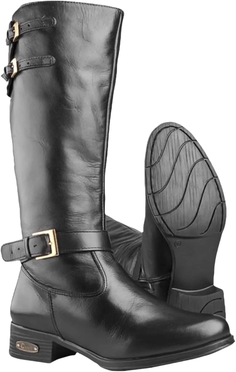 QUEEN USA TEXAS Women's Western Mid-Calf Riding Boots, Fashion Casual Leather Chunky Heel Zipper Booties