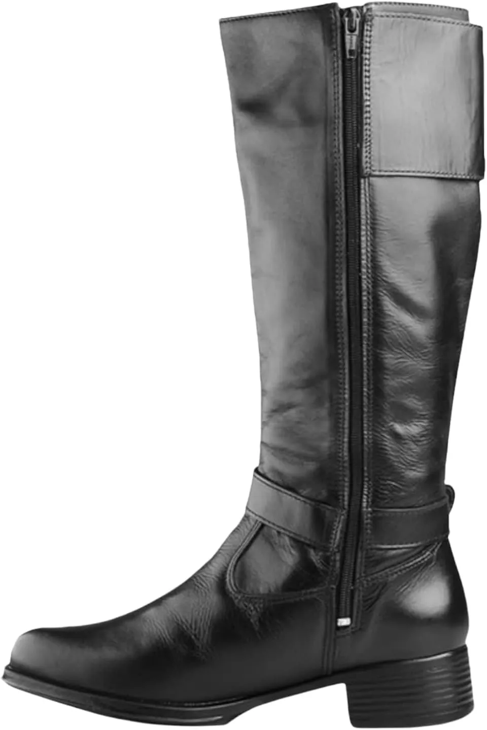 QUEEN USA TEXAS Women's Western Mid-Calf Riding Boots, Fashion Casual Leather Chunky Heel Zipper Booties