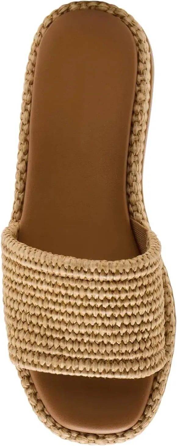 Raffia Platform Sandals for Women Raffia Espadrilles Slides Comfortable Open Toe Slip On Summer Beach Slides Sandals