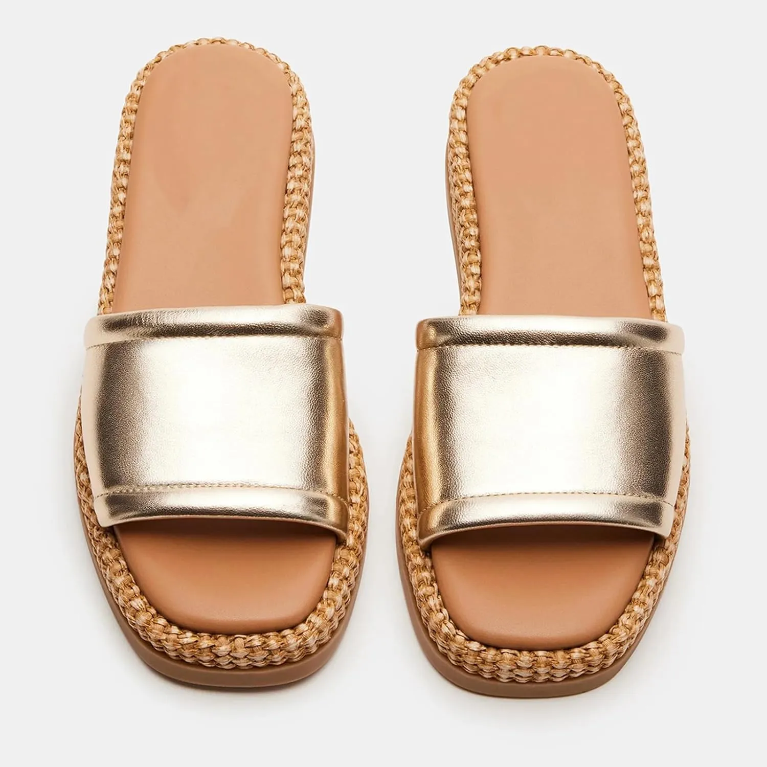 Raffia Platform Sandals for Women Raffia Espadrilles Slides Comfortable Open Toe Slip On Summer Beach Slides Sandals