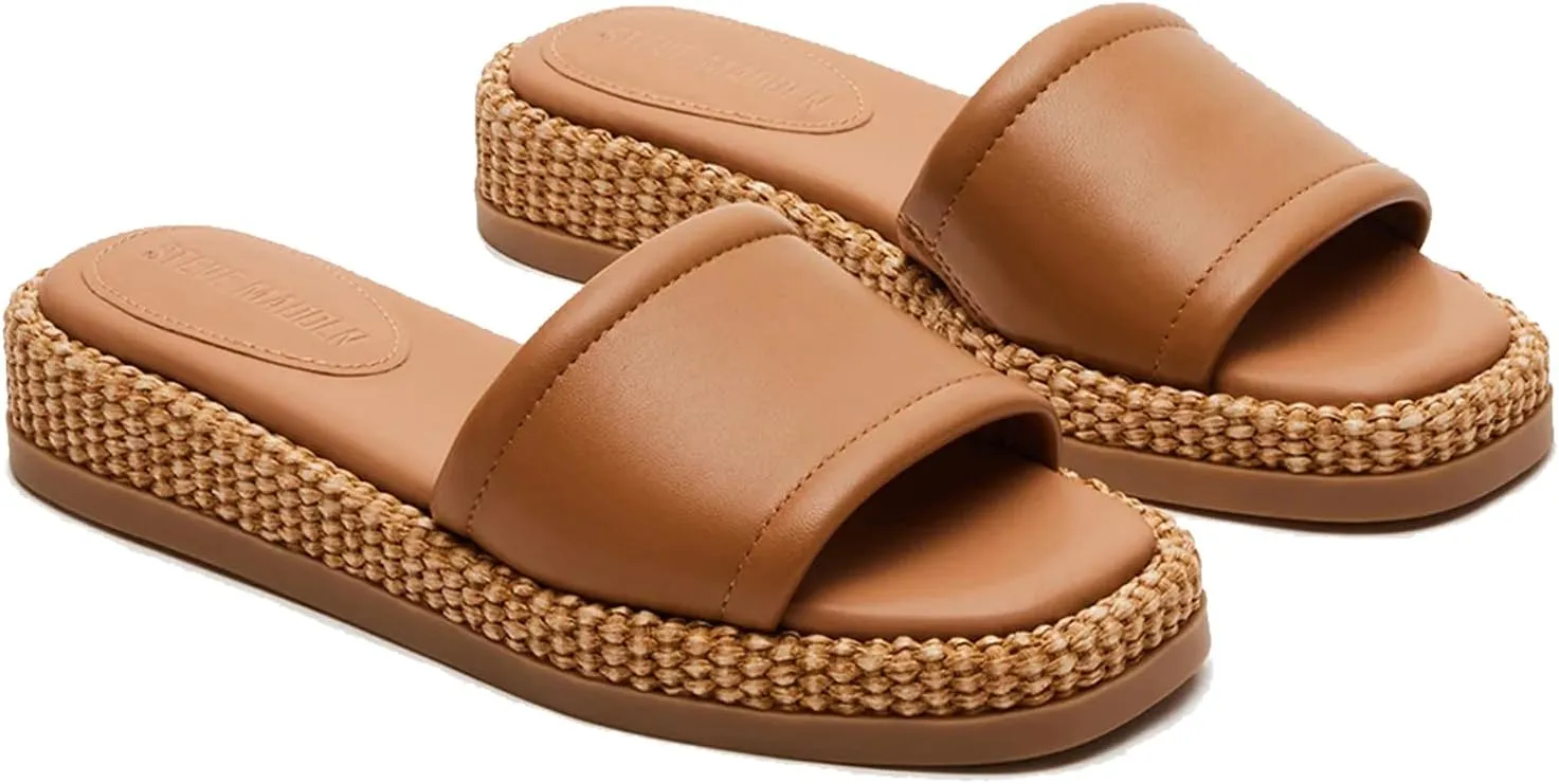 Raffia Platform Sandals for Women Raffia Espadrilles Slides Comfortable Open Toe Slip On Summer Beach Slides Sandals
