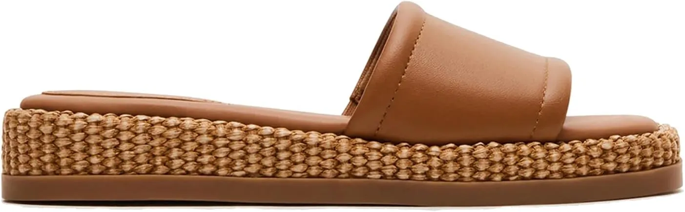 Raffia Platform Sandals for Women Raffia Espadrilles Slides Comfortable Open Toe Slip On Summer Beach Slides Sandals