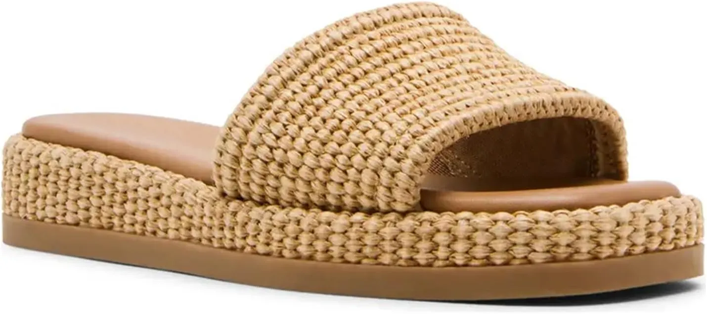 Raffia Platform Sandals for Women Raffia Espadrilles Slides Comfortable Open Toe Slip On Summer Beach Slides Sandals