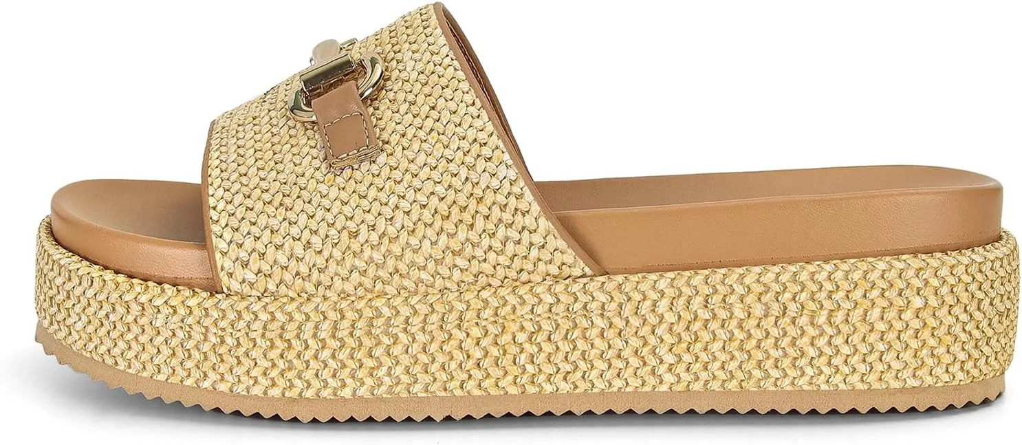Raffia Platform Sandals for Women Raffia Espadrilles Slides Comfortable Open Toe Slip On Summer Beach Slides Sandals