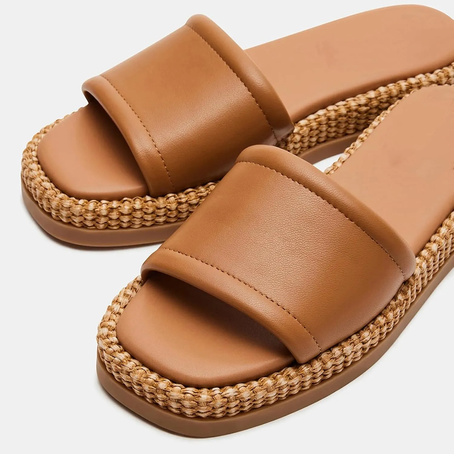 Raffia Platform Sandals for Women Raffia Espadrilles Slides Comfortable Open Toe Slip On Summer Beach Slides Sandals