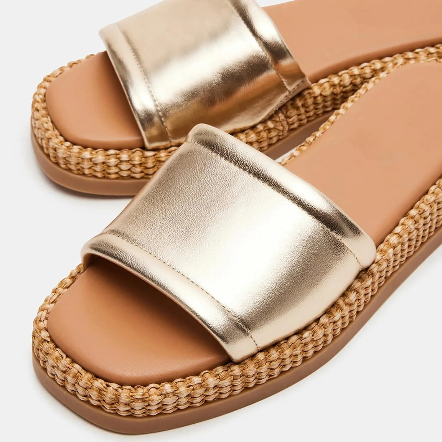 Raffia Platform Sandals for Women Raffia Espadrilles Slides Comfortable Open Toe Slip On Summer Beach Slides Sandals