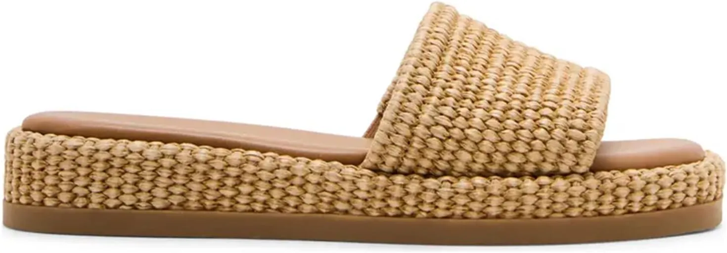 Raffia Platform Sandals for Women Raffia Espadrilles Slides Comfortable Open Toe Slip On Summer Beach Slides Sandals