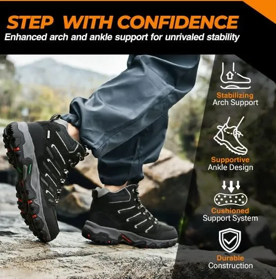 ROCKMARK Men's Waterproof Hiking Boots Lightweight Anti-Slip Mid Ankle Trekking Shoes for Outdoor Backpacking, Mountaineering & Rugged Terrain‌