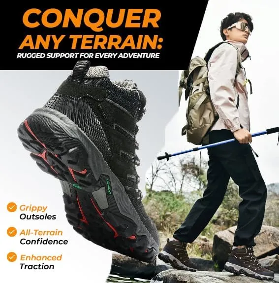 ROCKMARK Men's Waterproof Hiking Boots Lightweight Anti-Slip Mid Ankle Trekking Shoes for Outdoor Backpacking, Mountaineering & Rugged Terrain‌