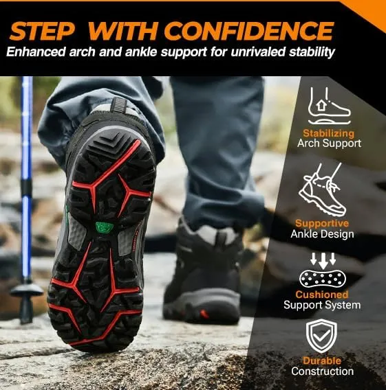 ROCKMARK Men's Waterproof Hiking Boots Lightweight Anti-Slip Mid Ankle Trekking Shoes for Outdoor Backpacking, Mountaineering & Rugged Terrain‌