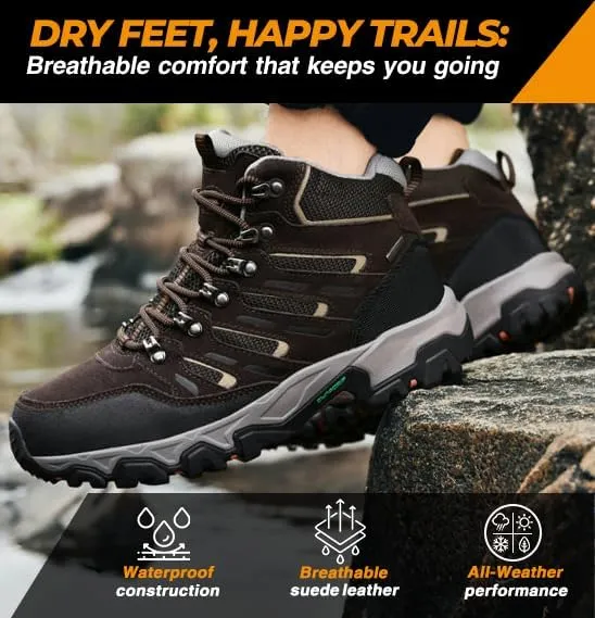 ROCKMARK Men's Waterproof Hiking Boots Lightweight Anti-Slip Mid Ankle Trekking Shoes for Outdoor Backpacking, Mountaineering & Rugged Terrain‌