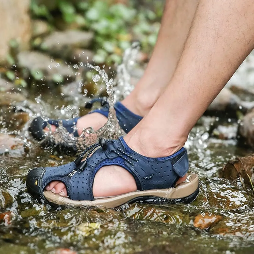 Rojeam Mens Casual Walking Sandals Closed Toe Beach Shoes Sports Outdoor Sandals Summer Sandals for Hiking Trekking