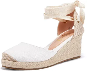 Ruanyu Womens Platform Espadrille Sandals Lace Up Closed Toe Summer Wedge Sandals