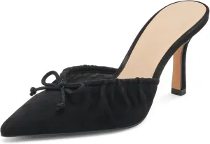 Ruched Kitten Heels for Women with Bows Comfortable Pointed Toe Mule Dressy Heels Sexy Slip on Stiletto Heels Pumps.