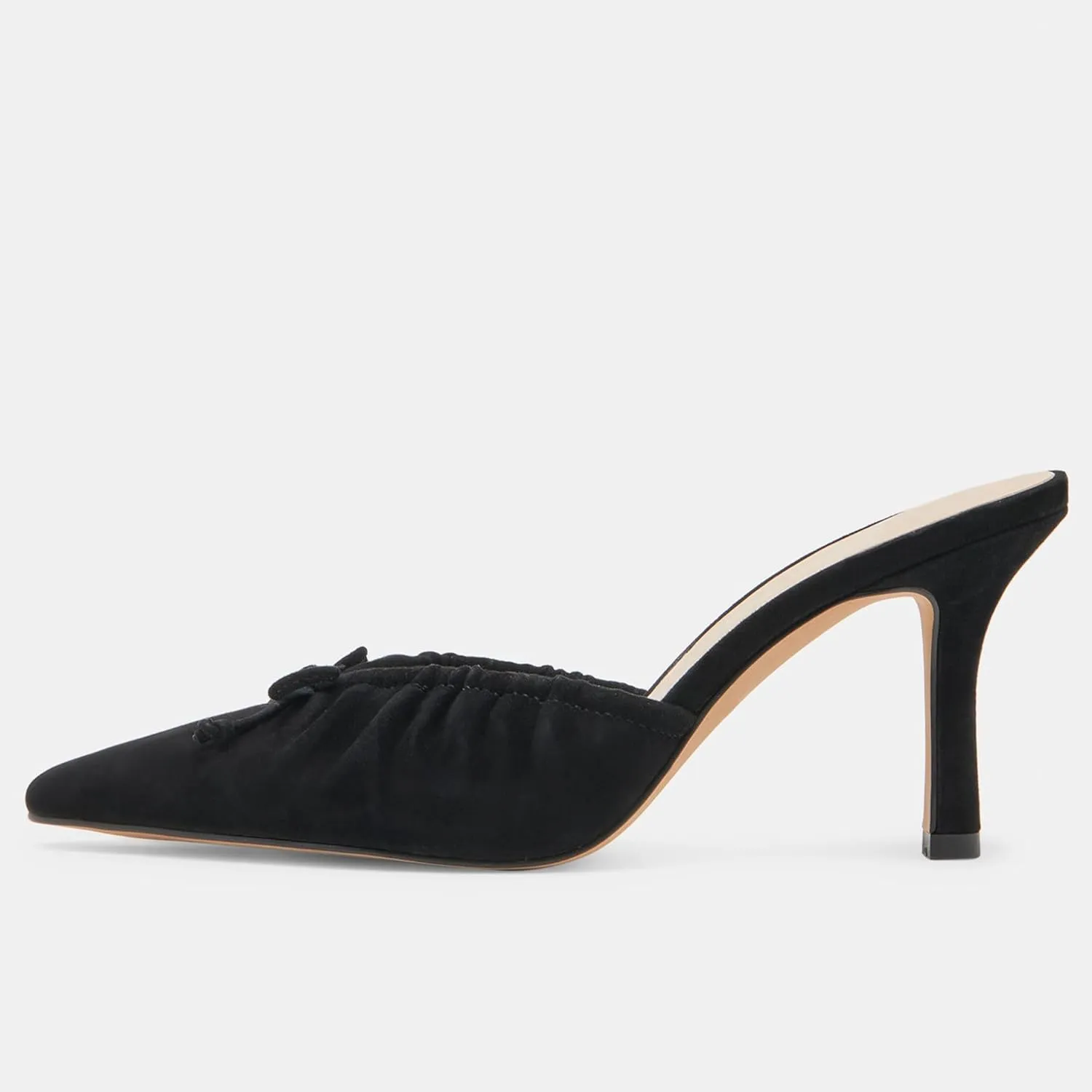 Ruched Kitten Heels for Women with Bows Comfortable Pointed Toe Mule Dressy Heels Sexy Slip on Stiletto Heels Pumps.