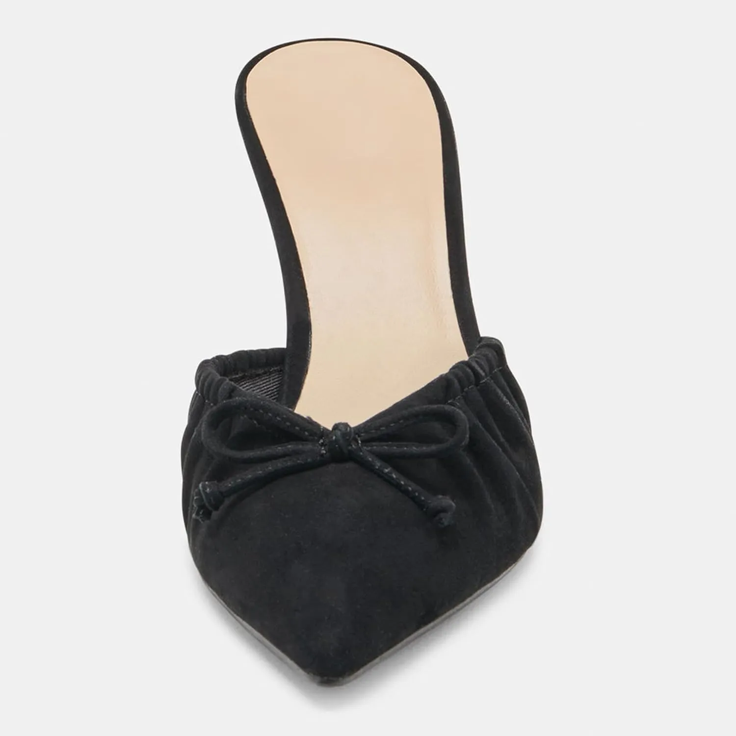 Ruched Kitten Heels for Women with Bows Comfortable Pointed Toe Mule Dressy Heels Sexy Slip on Stiletto Heels Pumps.