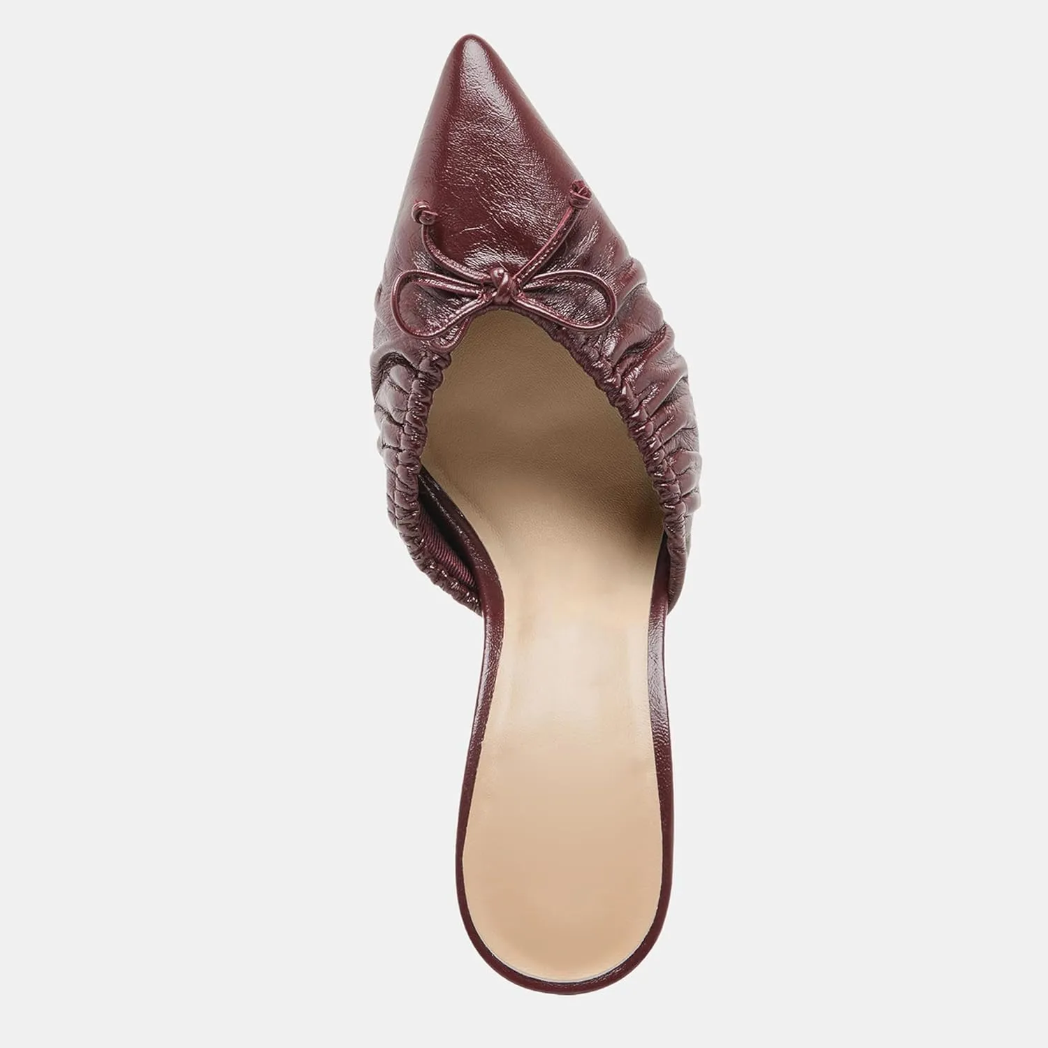 Ruched Kitten Heels for Women with Bows Comfortable Pointed Toe Mule Dressy Heels Sexy Slip on Stiletto Heels Pumps.