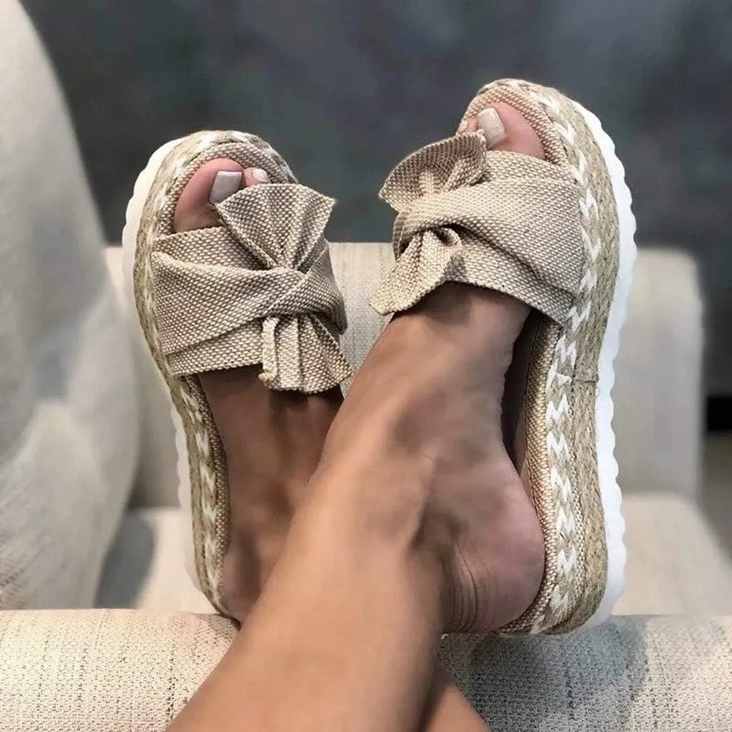 SACFOF Womens Espadrilles Slip on Wedge Sandals Casual Slides Bow Tie Platform Open Toe Summer Dressy Mules Shoes