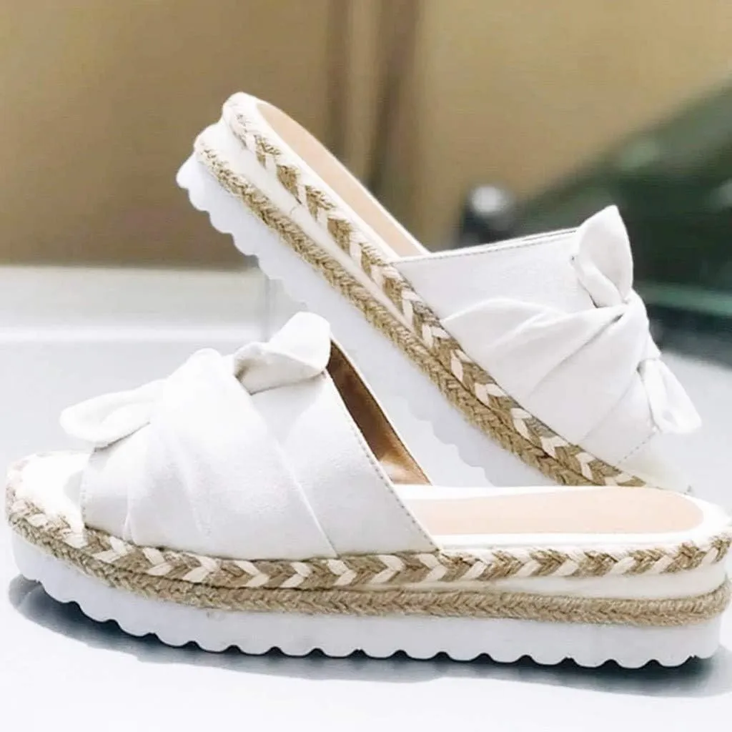 SACFOF Womens Espadrilles Slip on Wedge Sandals Casual Slides Bow Tie Platform Open Toe Summer Dressy Mules Shoes