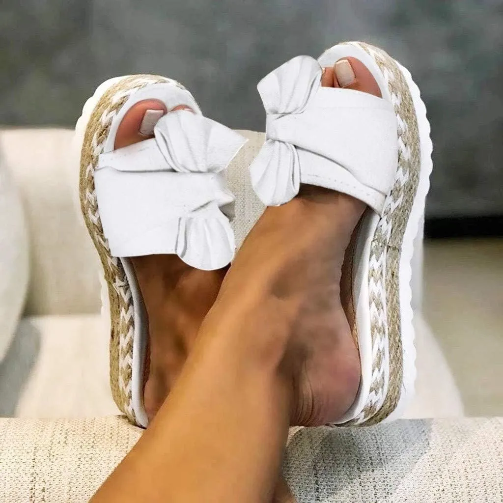 SACFOF Womens Espadrilles Slip on Wedge Sandals Casual Slides Bow Tie Platform Open Toe Summer Dressy Mules Shoes