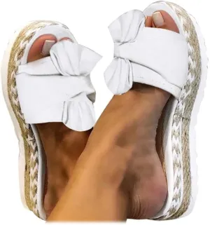SACFOF Womens Espadrilles Slip on Wedge Sandals Casual Slides Bow Tie Platform Open Toe Summer Dressy Mules Shoes