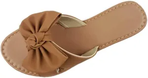 SAMANTHA Sandals Slip On Slide Flat with Twist Knot Bow
