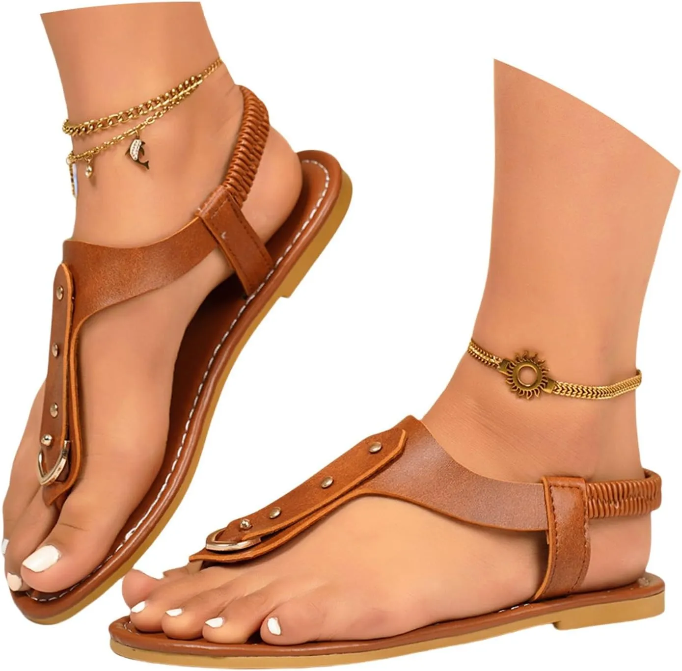 Sandals for Women 2025 Comfortable Summer Flat Sandals Gladiator Dressy Thong Flip Flops for Beach Walking Casual