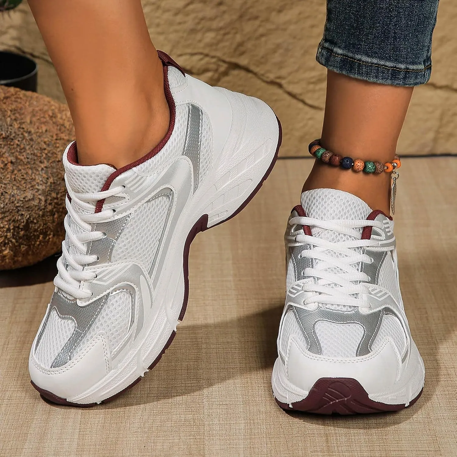 Sandals for Women 2025 Dressy Lace-Up Sneakers Breathable Mesh Non-Slip Casual Summer White Shoes for Woman Walking
