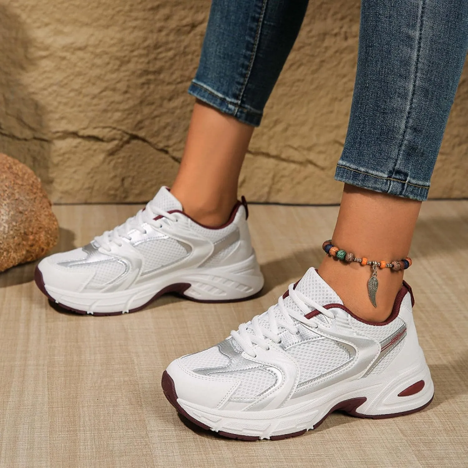 Sandals for Women 2025 Dressy Lace-Up Sneakers Breathable Mesh Non-Slip Casual Summer White Shoes for Woman Walking