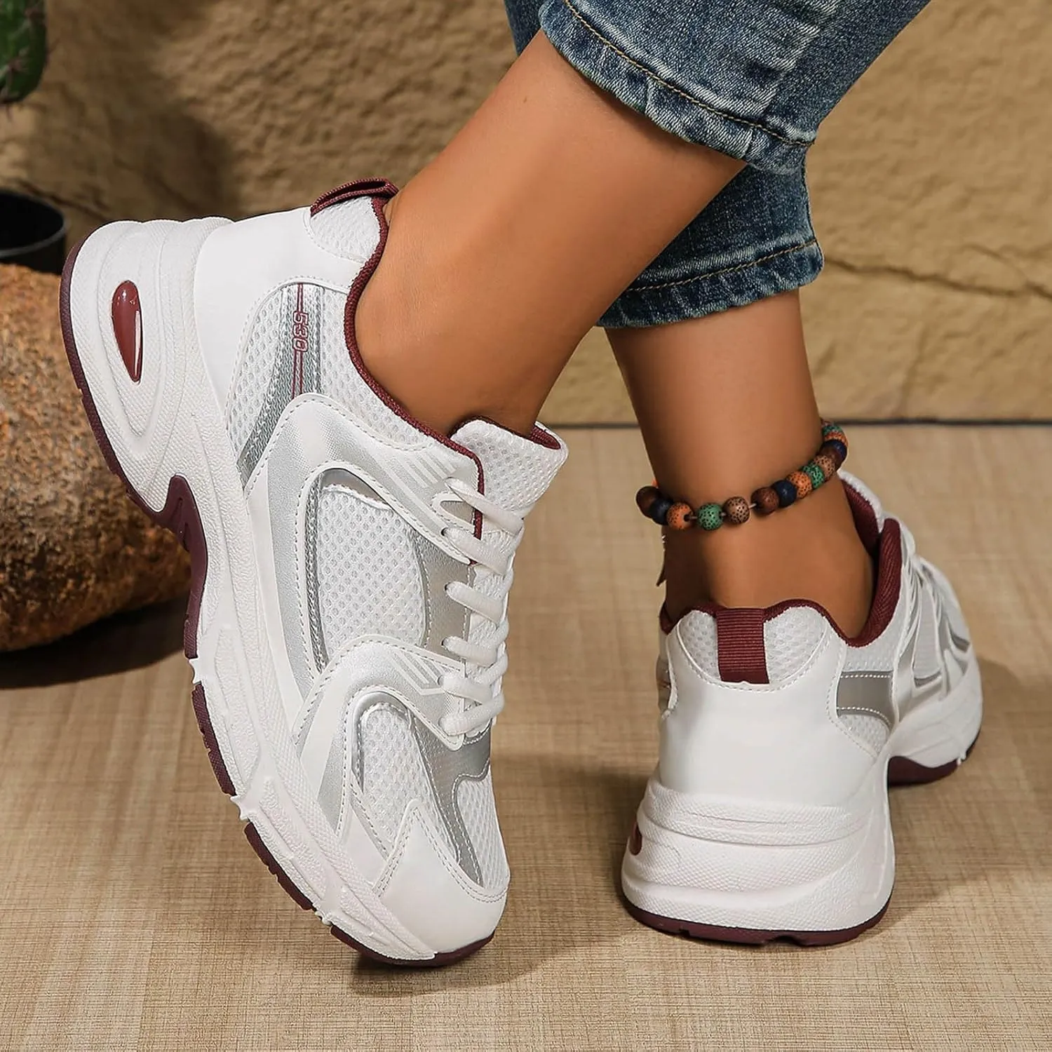 Sandals for Women 2025 Dressy Lace-Up Sneakers Breathable Mesh Non-Slip Casual Summer White Shoes for Woman Walking