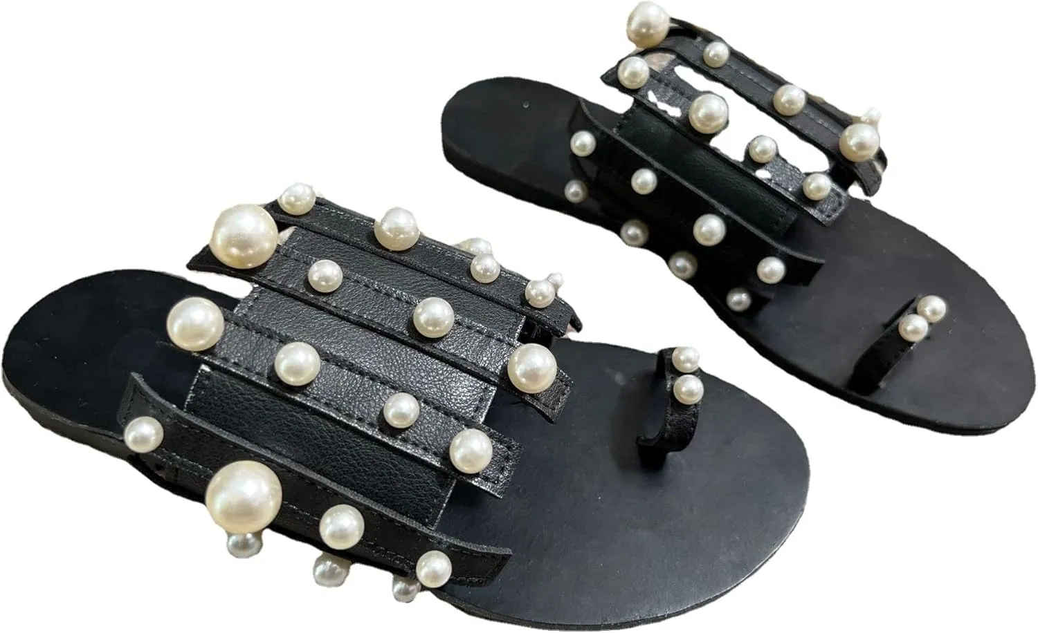 Sandals for Women Casual Summer Crystal Pearl Open Toe Sandals Shoes Bohemian Beach Sandals,Cute Flat Sandals for Summer