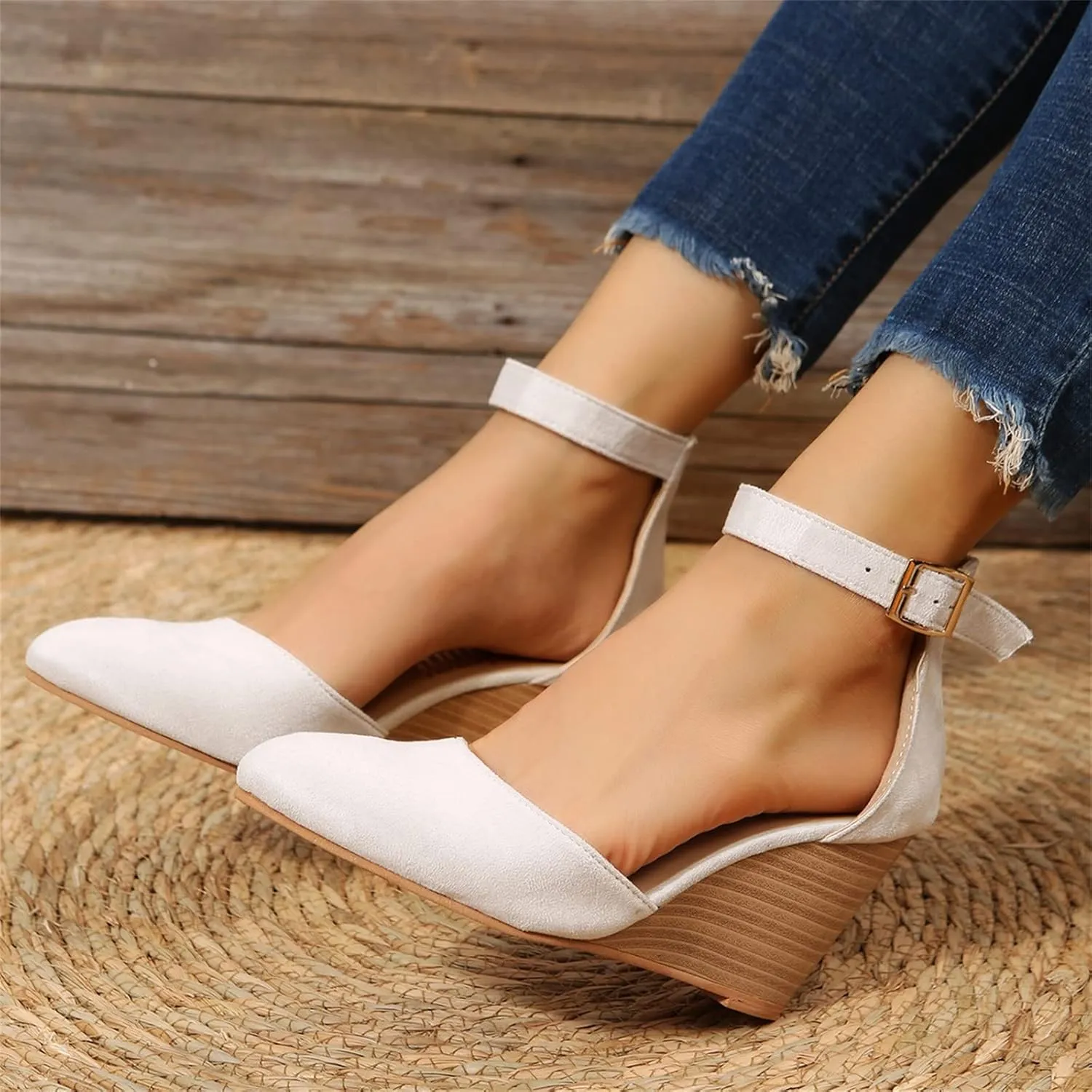 Sandals for Women Dressy Summer Closed Toe Espadrilles Wedge Sandals Ankle Strap Casual Closed Toe Sandals Platform Espadrilles Low Wedge Heel Sandals Outdoor Beach Shoes Comfortable