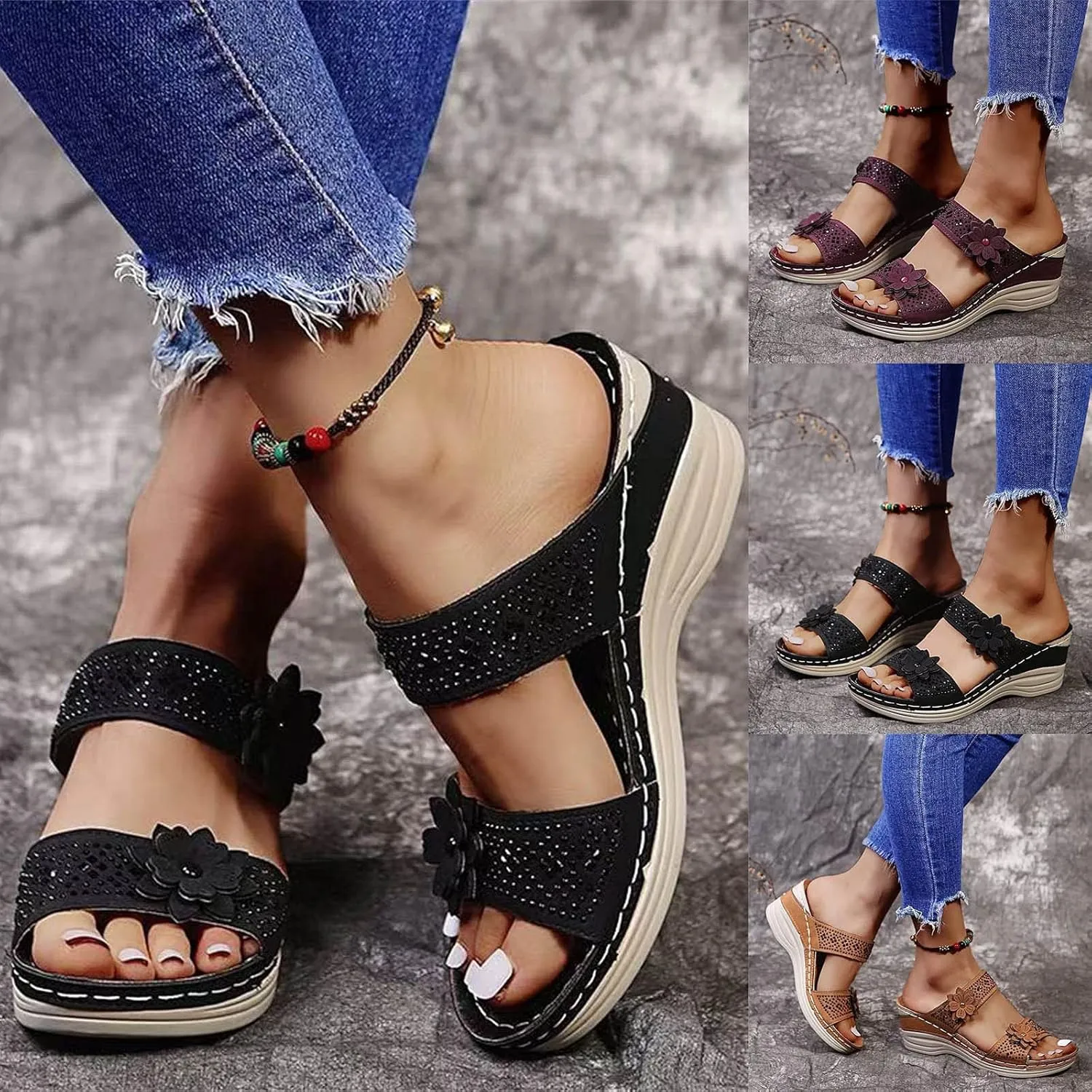 Sandals for Women Dressy, Summer Sandals for Women Strappy Platform Sandals Close Toe Wedge Shoes Comfy Sandals