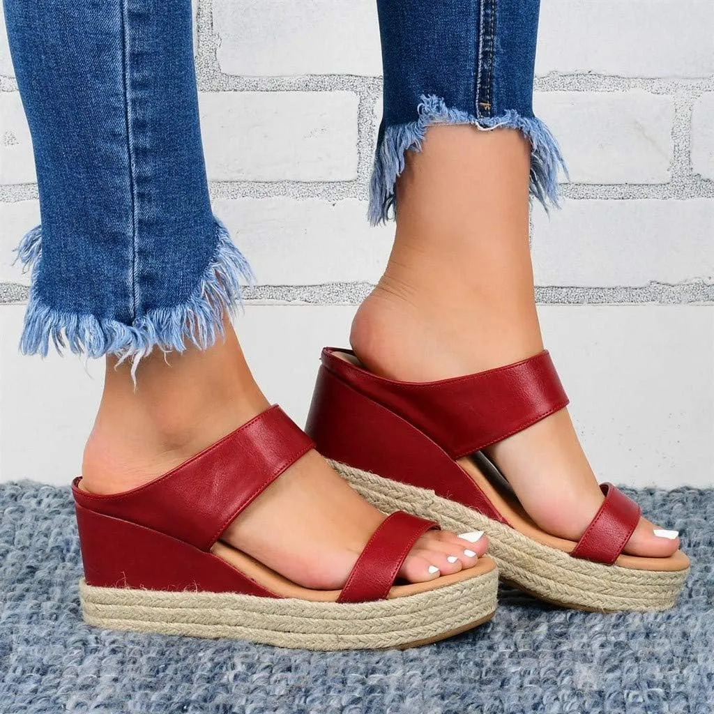 Sandals for Women Dressy Summer, Womens Wedge Sandals Leather Slip on Platform Sandal Comfortable Beach Flats Shoes
