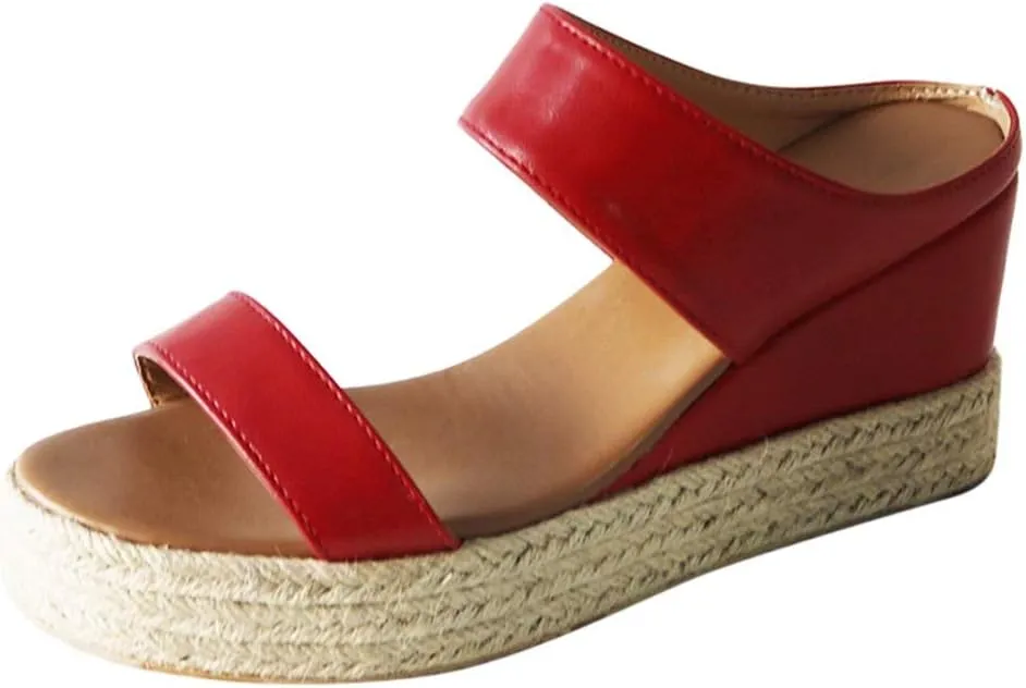 Sandals for Women Dressy Summer, Womens Wedge Sandals Leather Slip on Platform Sandal Comfortable Beach Flats Shoes
