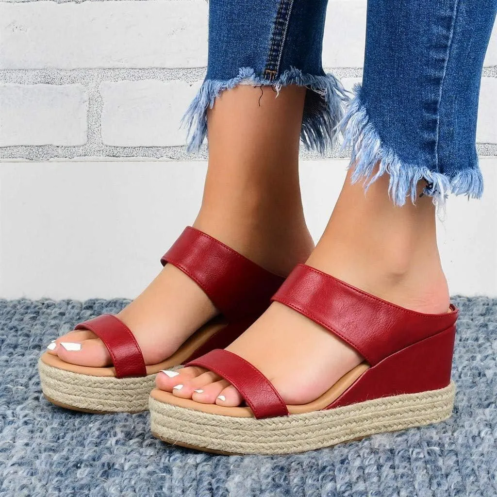 Sandals for Women Dressy Summer, Womens Wedge Sandals Leather Slip on Platform Sandal Comfortable Beach Flats Shoes