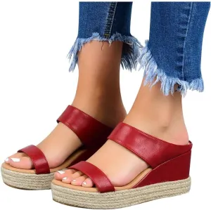 Sandals for Women Dressy Summer, Womens Wedge Sandals Leather Slip on Platform Sandal Comfortable Beach Flats Shoes