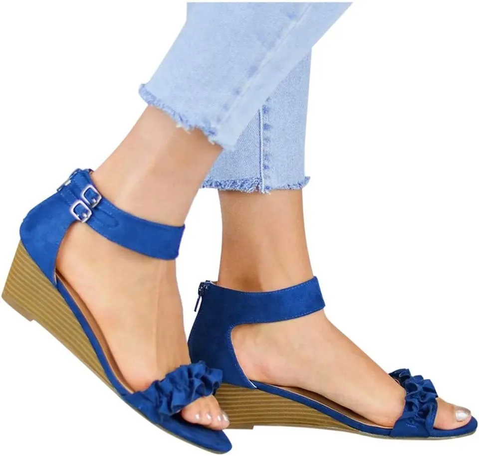 Sandals for Women Low Heel Wedge,Chunky Heel Sandal Open Toe Wedding Pumps with Buckle Ankle Strap Evening Party Shoes
