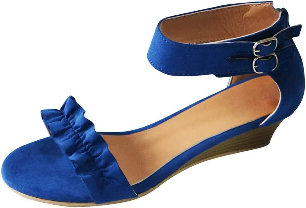 Sandals for Women Low Heel Wedge,Chunky Heel Sandal Open Toe Wedding Pumps with Buckle Ankle Strap Evening Party Shoes